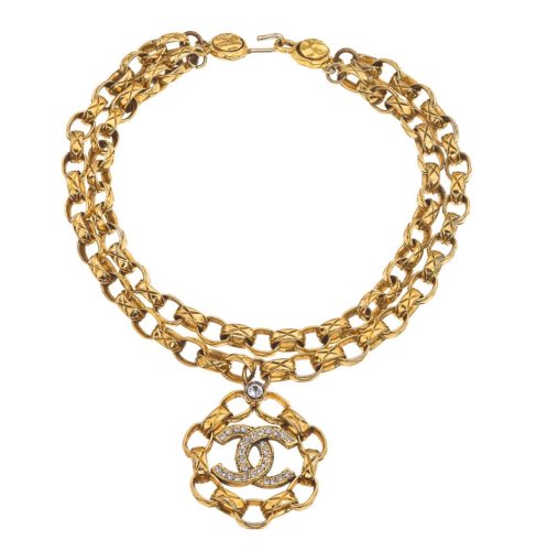 VINTAGE CHANEL MASSIVE DOUBLE CHAIN NECKLACE WITH RHINESTONES