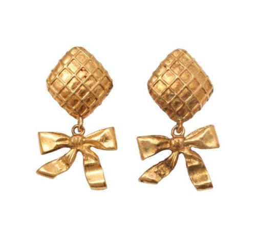 Vintage Chanel Quilted Bow Earrings