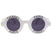 VINTAGE CHANEL “CHANEL PARIS” LOGO ROUND WHITE SUNGLASSES
