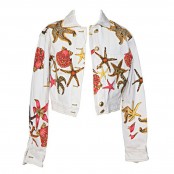 VINTAGE GIANNI VERSACE SEA PRINT DENIM JACKET WITH MEDUSA BUTTONS