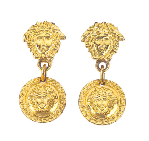 Vintage Gianni Versace Earrings of Medusa in 18 Karat Gold