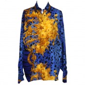 VINTAGE GIANNI VERSACE BAROQUE PRINT SILK SHIRT GOLD/BLUE