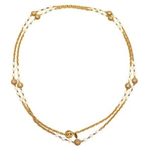 VINTAGE CHANEL PEARL AND RHINESTONE LONG SAUTOIR NECKLACE