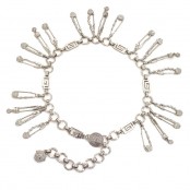 VINTAGE GIANNI VERSACE SILVER TONE MEDUSA AND SAFETY PIN BELT NECKLACE