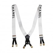 VINTAGE CHANEL SUSPENDERS WITH LOGOS WHITE
