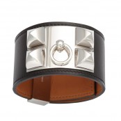 HERMES COLLIER DE CHIEN BRACELET BLACK AND SILVER