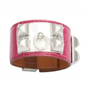 HERMES COLLIER DE CHIEN BRACELET CROC ALLIGATOR PINK FUSCHIA