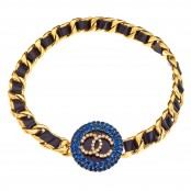 VINTAGE CHANEL MASSIVE BELT WITH BLUE STONES AND BLACK/GOLD CHAIN