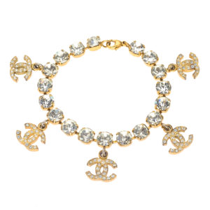 VINTAGE CHANEL RHINESTONE BRACELET WITH CC CHARMS