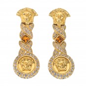 VINTAGE GIANNI VERSACE RARE MEDUSA AND ORANGE STONE EARRINGS