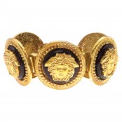 VINTAGE GIANNI VERSACE MASSIVE BLACK AND GOLD BRACELET WITH 5 MEDUSAS