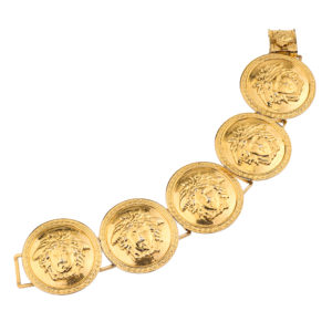 VINTAGE GIANNI VERSACE MASSIVE GOLD TONED BRACELET WITH 5 MEDUSAS