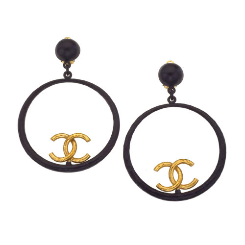 Chanel Brand New Gold CC Transparent Large Hoop Earrings - LAR Vintage