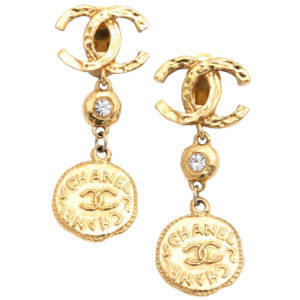 VINTAGE CHANEL LONG COIN DANGLING EARRINGS WITH CC