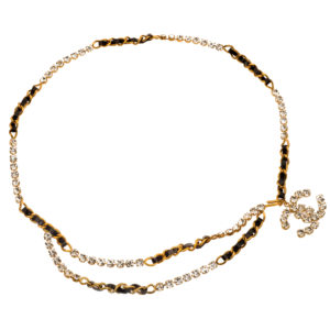 VERY RARE VINTAGE CHANEL RHINESTONE BELT/NECKLACE WITH BLACK AND GOLD CHAIN