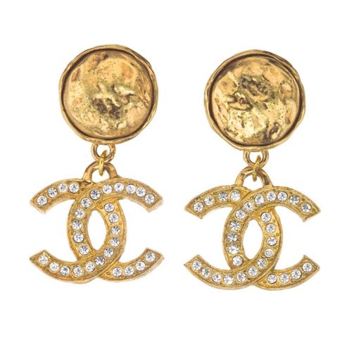 Vintage Chanel Rhinestone CC Earrings