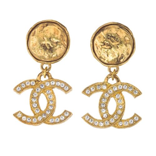 CHANEL, Jewelry, Chanel Vintage Cc Turnlock Earrings W Crystals