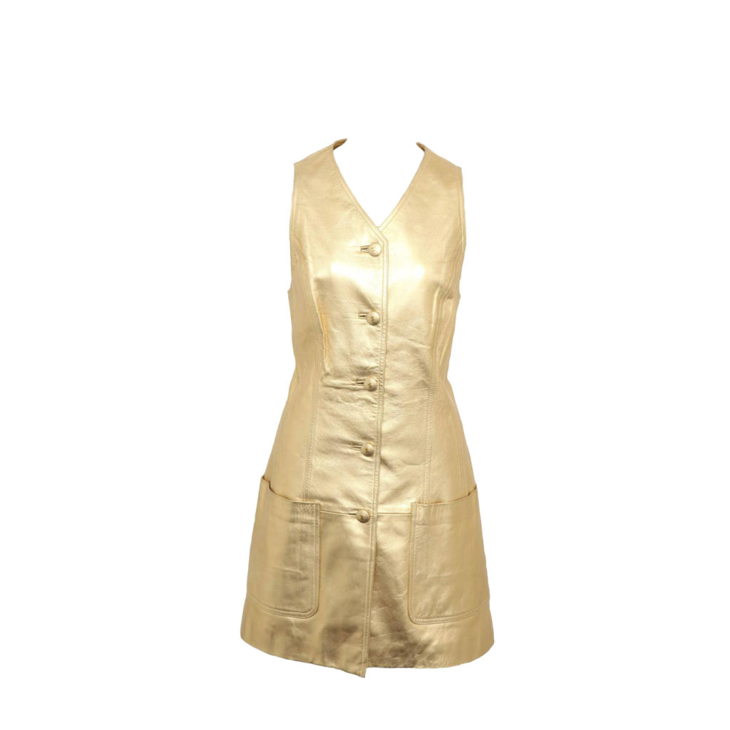 Chanel Gray Gold Sleeveless Vest Overcoat Dress For Sale at 1stDibs