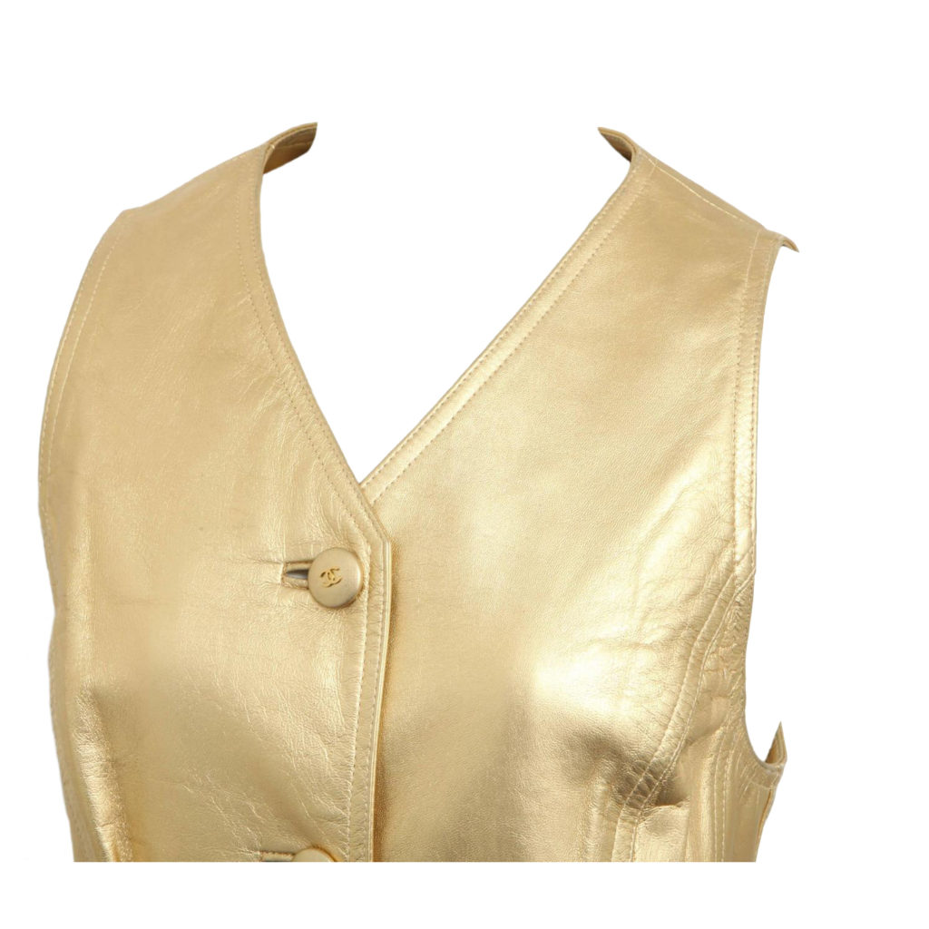depuis1924 Vintage Chanel Gold Leather Dress 1994