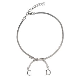 CHRISTIAN DIOR BOW CHOKER NECKLACE SILVER