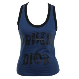 CHRISTIAN DIOR BLUE/BLACK GOTHIC LOGO TANK TOP T-SHIRT