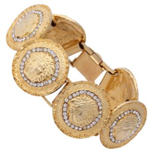 GIANNI VERSACE GOLD TONED BRACELET WITH 6 MEDUSAS AND RHINESTONES